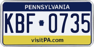 PA license plate KBF0735