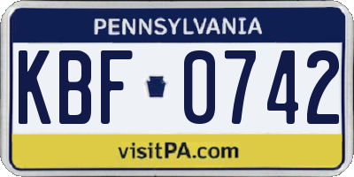 PA license plate KBF0742