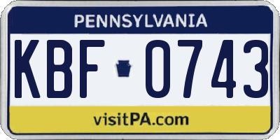 PA license plate KBF0743