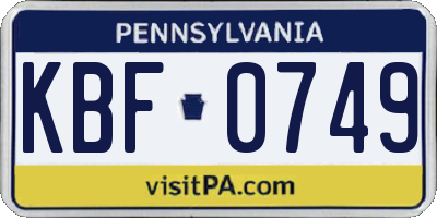 PA license plate KBF0749