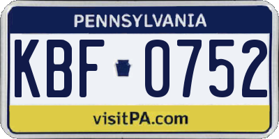 PA license plate KBF0752