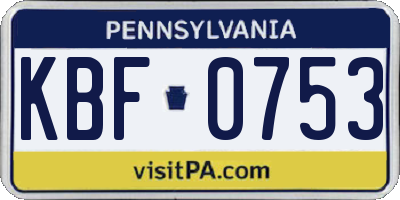PA license plate KBF0753
