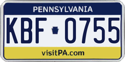 PA license plate KBF0755