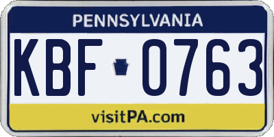 PA license plate KBF0763