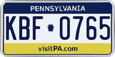 PA license plate KBF0765