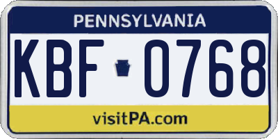 PA license plate KBF0768