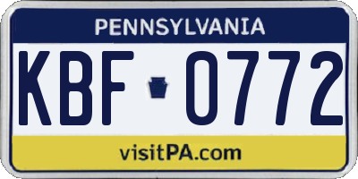 PA license plate KBF0772