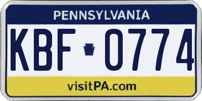 PA license plate KBF0774