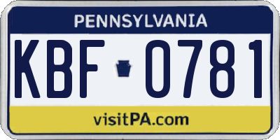 PA license plate KBF0781