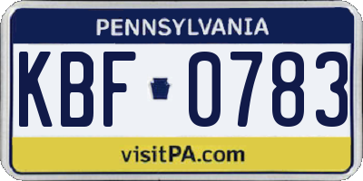 PA license plate KBF0783