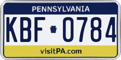 PA license plate KBF0784