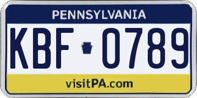 PA license plate KBF0789