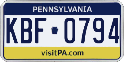 PA license plate KBF0794