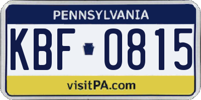 PA license plate KBF0815