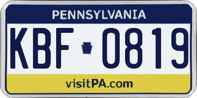 PA license plate KBF0819