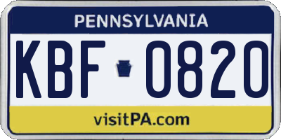 PA license plate KBF0820