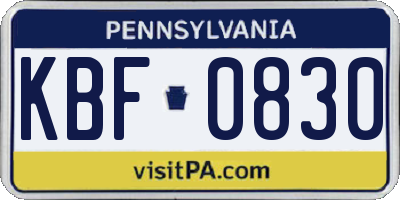 PA license plate KBF0830