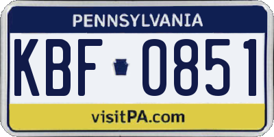 PA license plate KBF0851