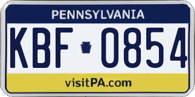 PA license plate KBF0854