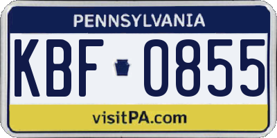 PA license plate KBF0855