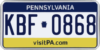 PA license plate KBF0868
