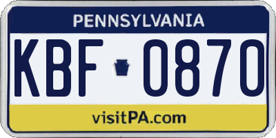 PA license plate KBF0870