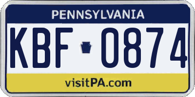 PA license plate KBF0874