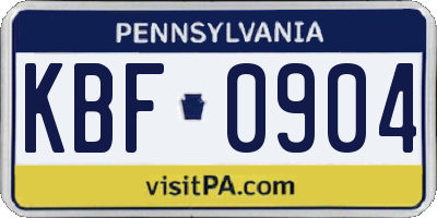 PA license plate KBF0904