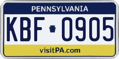 PA license plate KBF0905