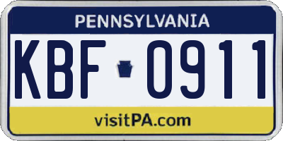 PA license plate KBF0911