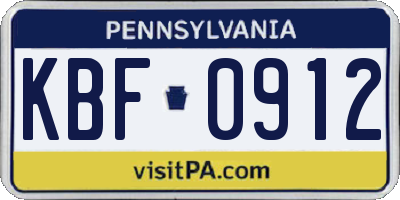 PA license plate KBF0912