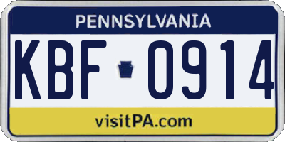 PA license plate KBF0914