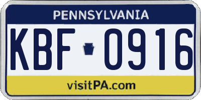 PA license plate KBF0916