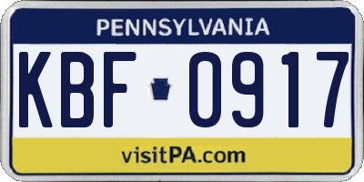 PA license plate KBF0917
