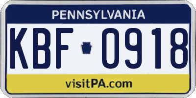 PA license plate KBF0918