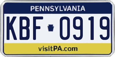 PA license plate KBF0919
