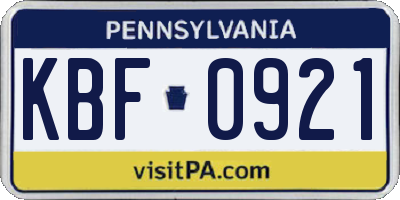 PA license plate KBF0921