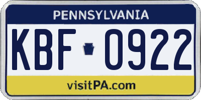 PA license plate KBF0922
