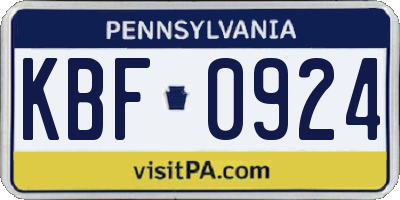 PA license plate KBF0924