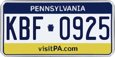 PA license plate KBF0925