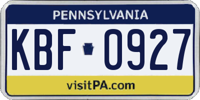 PA license plate KBF0927