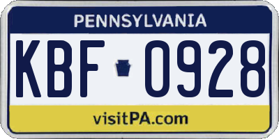 PA license plate KBF0928