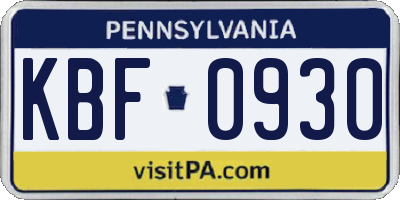 PA license plate KBF0930