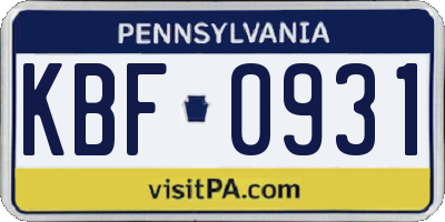 PA license plate KBF0931