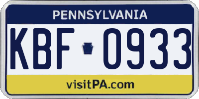 PA license plate KBF0933
