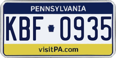 PA license plate KBF0935