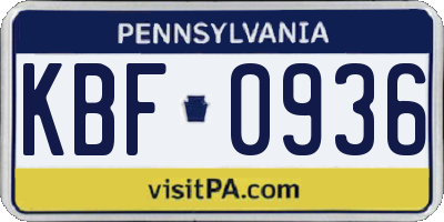 PA license plate KBF0936