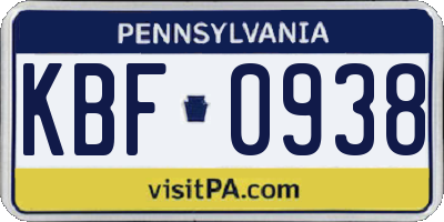PA license plate KBF0938