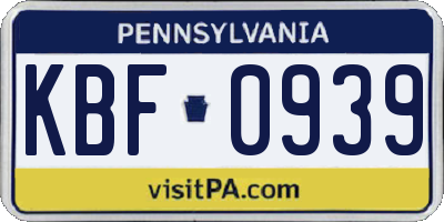 PA license plate KBF0939