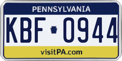 PA license plate KBF0944